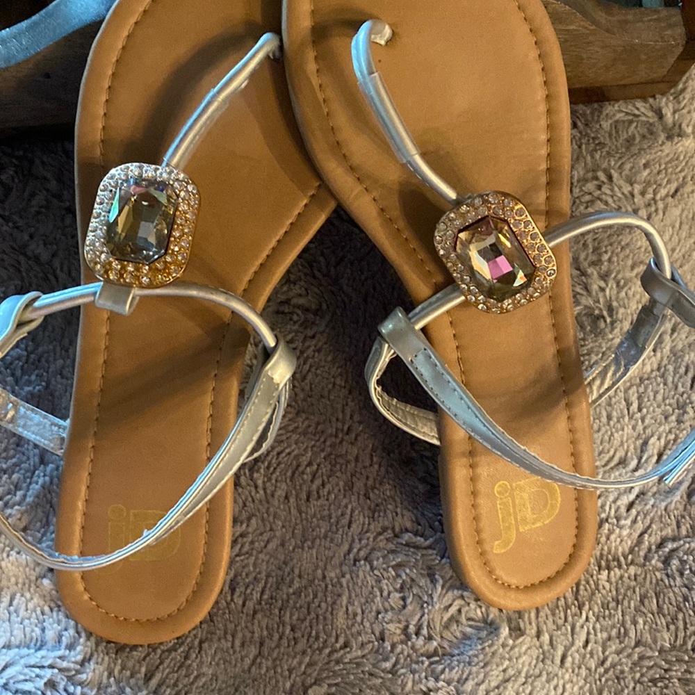 Silver and rose gold jeweled sandals
